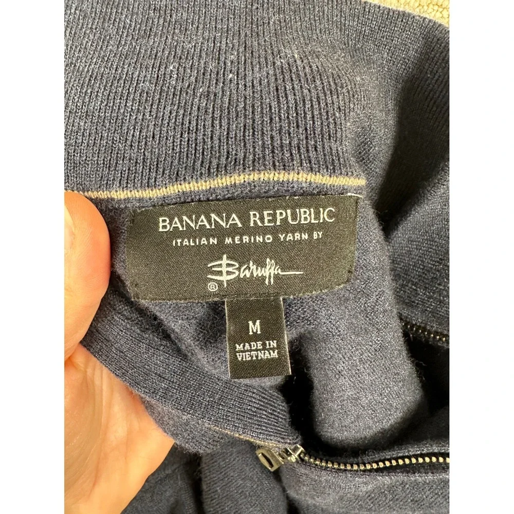 Banana Republic Mens Blue Italian Merino Wool Quarter Zip Sweater Size M Baruffa